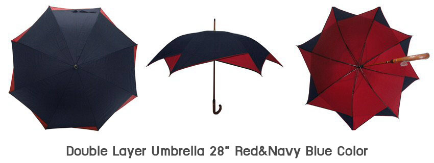 ร่มแฟชั่นยาว 28 นิ้ว ออโต้เปิด ผ้าPG สีคาดดำ 2 ชั้น โครงไม้ ด้ามงอ ปลอกผ้า