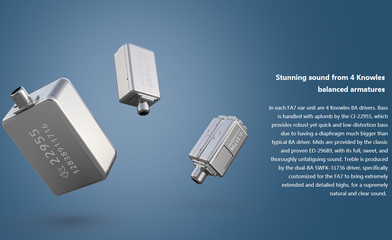 [สินค้าใหม่สายมีตำหนิ] FiiO FA7 หูฟัง Pure Balanced 4 ไดร์เวอร์ (4BA) ถอดสายได้