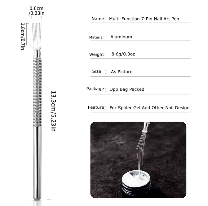 ปากกาโลหะวาดเส้น 7 เข็ม สำหรับเพ้นท์เล็บ วาดลายเส้น ดึงสีเจลใยแมงมุม #อุปกรณ์ทำเล็บ