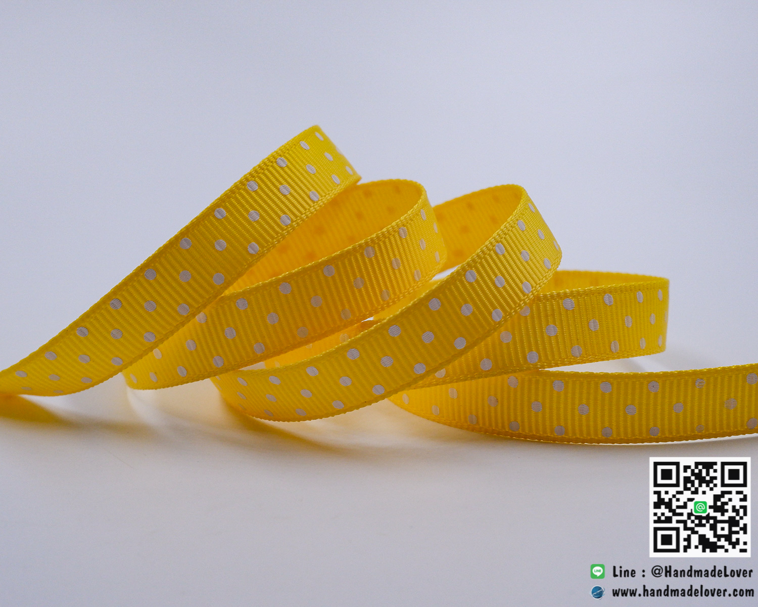 ริบบิ้นผ้ากรอสเกรน สีเหลือง พิมพ์ลายจุด
