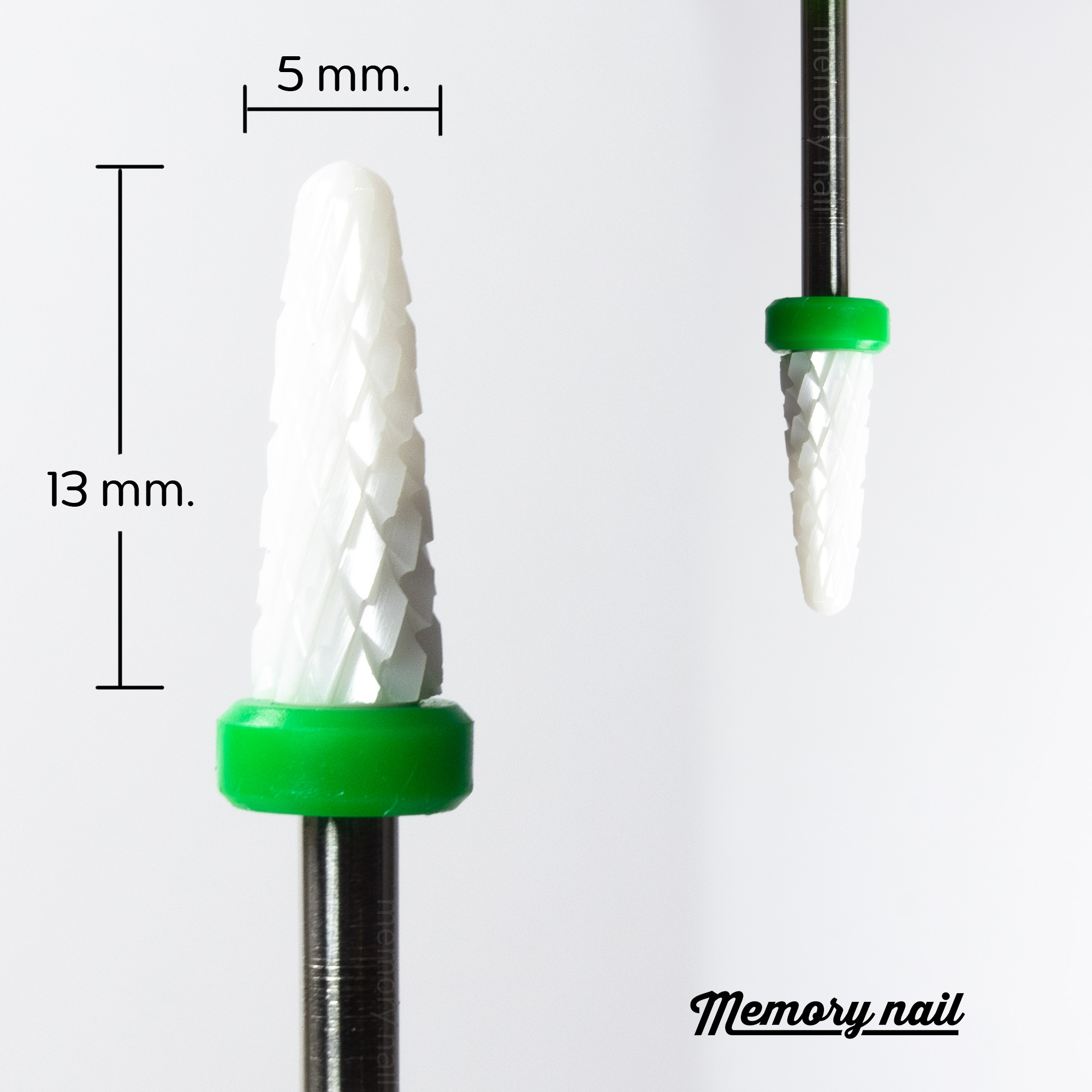หัวเจียรเล็บ เซรามิก ทรงข้าวโพดเล็ก ขอบเขียว Cone Ceramic Nail Drill Bit 3/32"