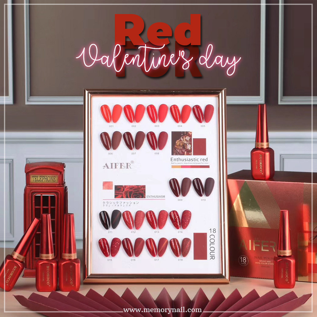 สีเจลโทนสีแดง RUOKOCO Valentine's day ชุดใหญ่ 18 สี (ไม่ได้แถมชาร์ตสี)