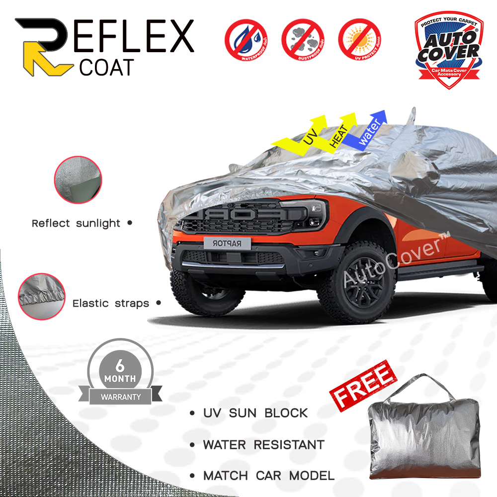 ผ้าคลุมรถเข้ารูป 100% รถ FORD RANGER 4 DOOR (NEXT GEN) ปี 2022-2027 ผ้าคลุมกันแดด กันไอร้อน กันน้ำ รุ่น REFLEX COAT