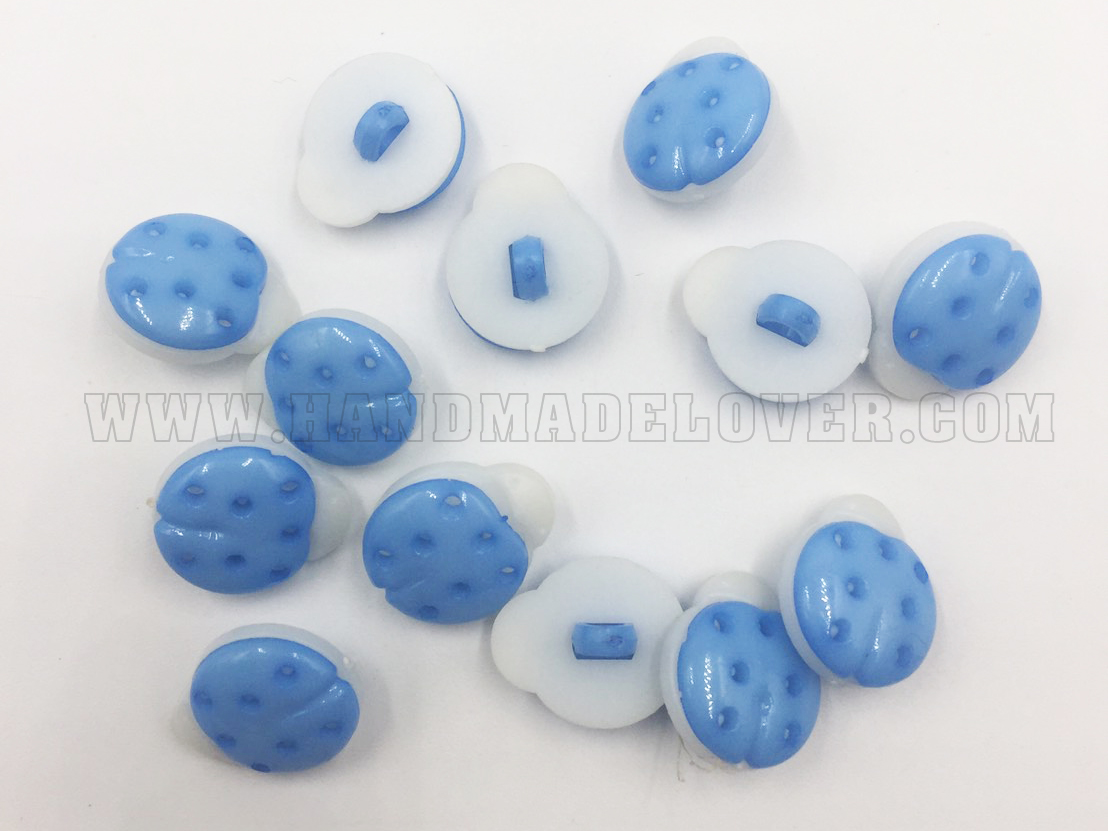 กระดุมพลาสติก รูปเต่าทอง สีฟ้า ขนาด 13*16 mm. (แพ็ค 11 ชิ้น)