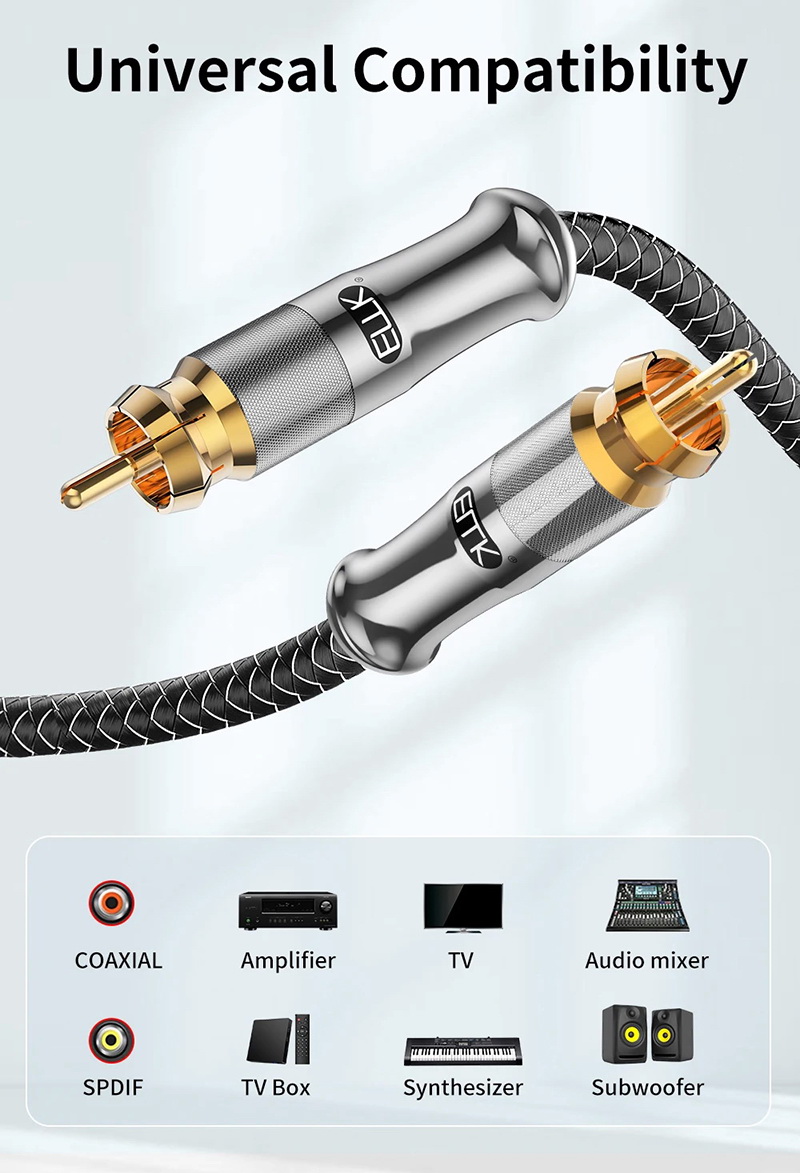 ERTK SilverCoaxial สายสัญญาณ SPDIF , RCA สำหรับ ลำโพง แอมป์ DVD CD เครื่องเสียง คุณภาพสูง