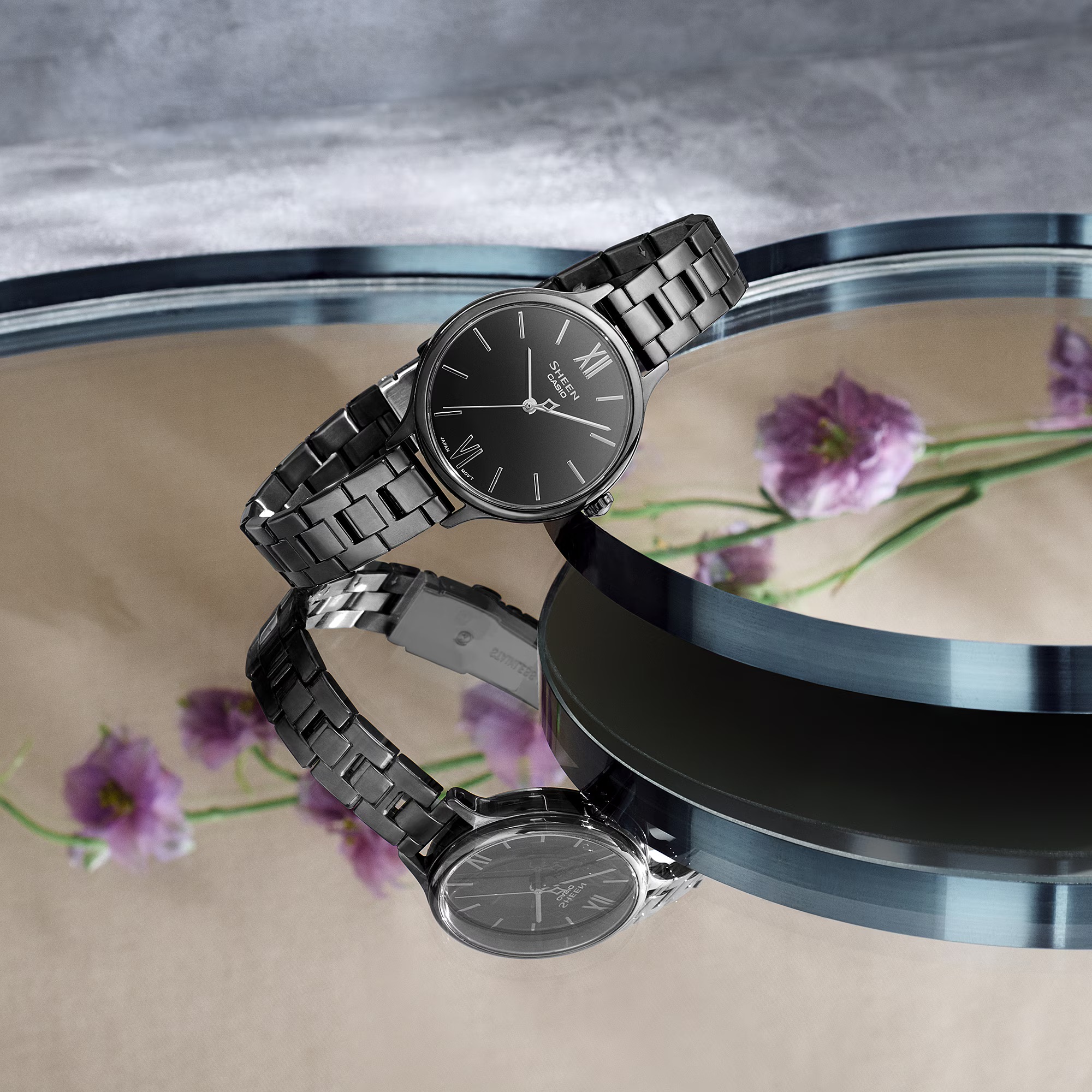 นาฬิกา คาสิโอ Casio SHEEN SAPPHIRE CRYSTAL คริสตัลแซฟไฟร์ SHE-4554 series รุ่น SHE-4554BD-8A ของแท้ รับประกัน1ปี