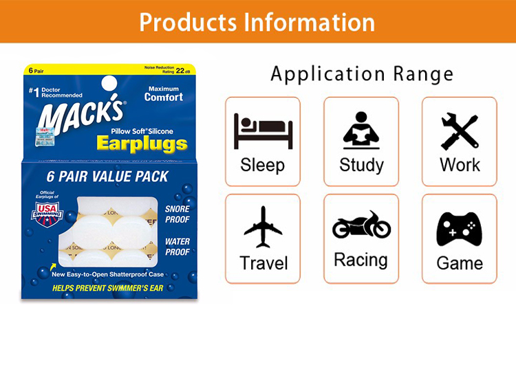 EAR PLUG mack's 6 pairs (waterproof)