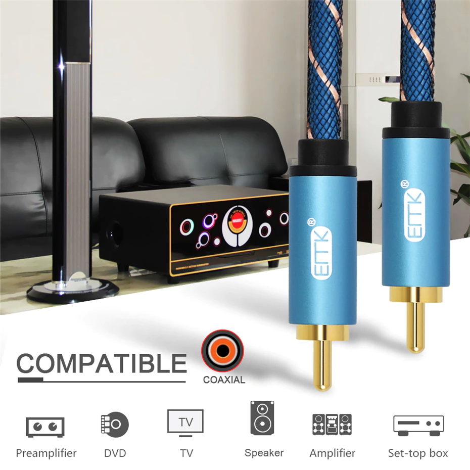 ขาย ERTK RCA to RCA สีฟ้า สาย RCA หุ้มฉนวน Nylon ถัก สำหรับเครื่องเสียง