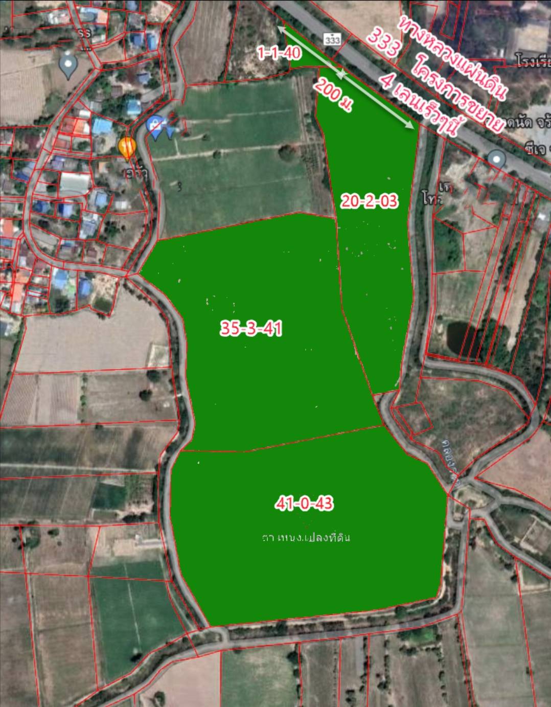 ขายที่ดินทำเลดี ติดถนนทางหลวง 333 อู่ทอง-สระกระโจม เนื้อที่ 97 ไร่ 3 งาน 27 ตรว ไร่ละ 260,000 บ. มีโครงการจะขยาย 4 เลน หน้ากว้างติดถนน 208 เมตร มีทางสาธารณะรอบที่
