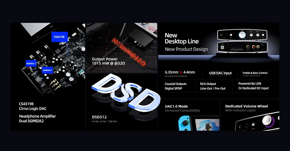 Shanling EH1 DAC/AMP ตั้งโต๊ะชิป CS43198 + SGM8262 x2 รองรับ 32bit/768kHz, Hi-Res ประกันศูนย์ไทย