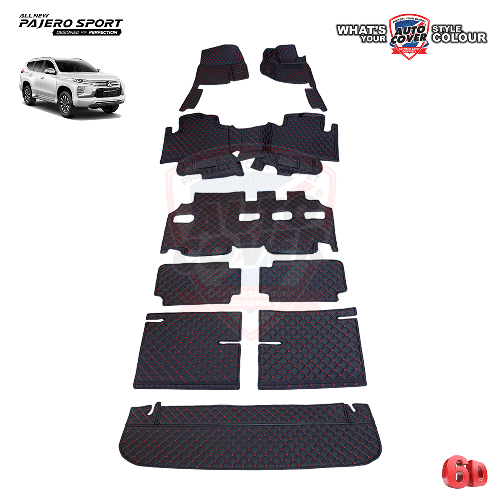 พรมรถยนต์ 6D รถ MITSUBISHI NEW PAJERO SPORT ปี 2019-2022 ชุดเต็มคันรวมแผ่นท้ายและหลังพนักพิง จำนวน 9 ชิ้น