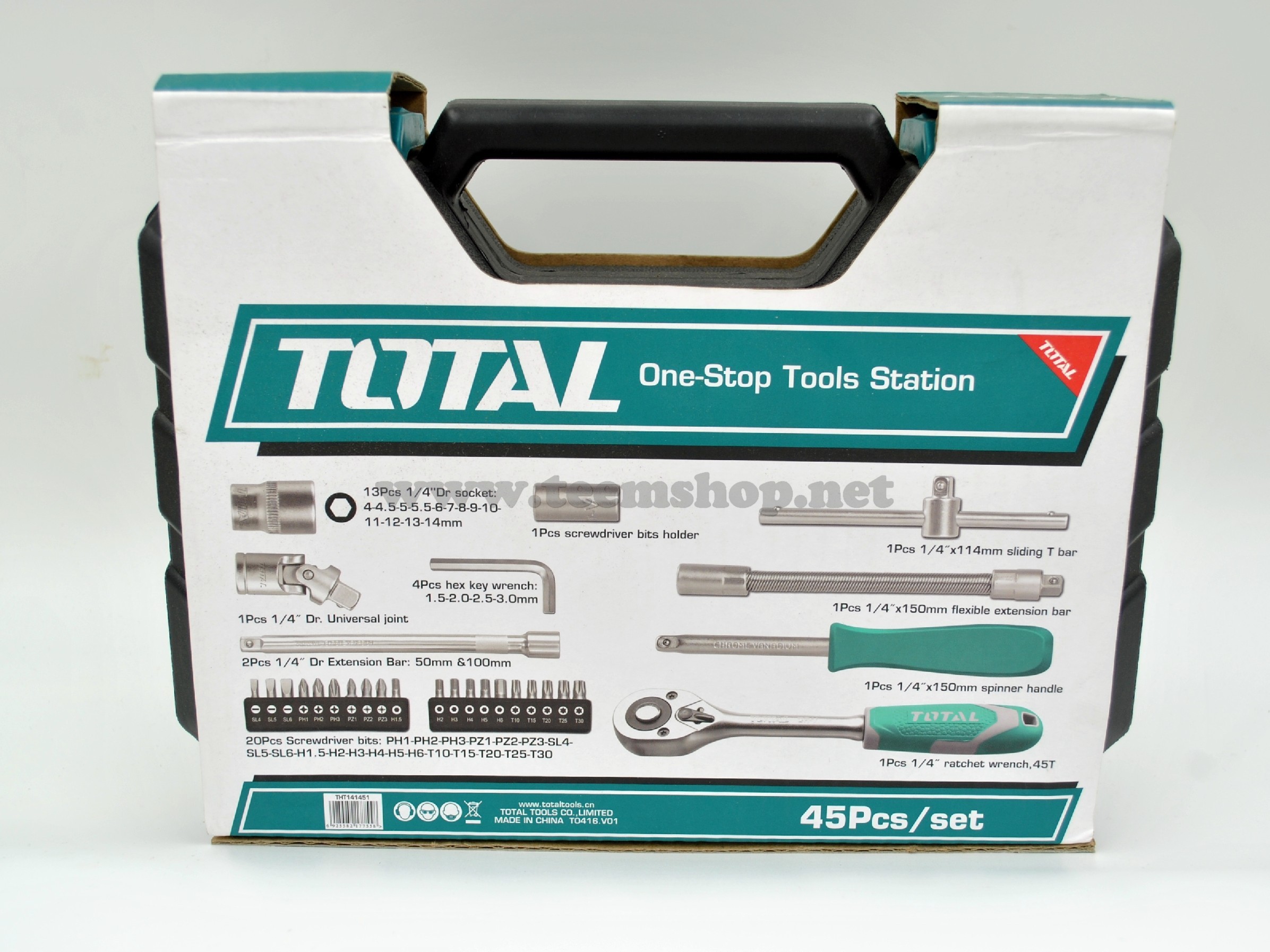 TOTAL บล็อกชุด 2หุน 1/4" 6เหลี่ยม 45ชิ้น THT-141451