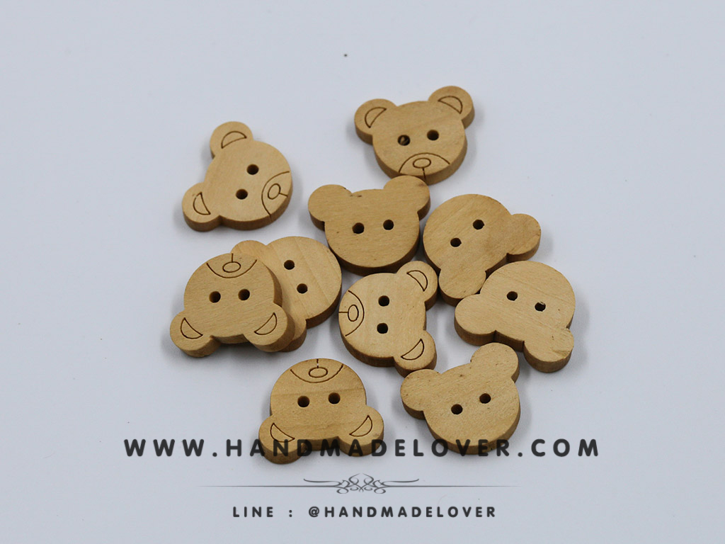 กระดุมไม้ รูปหมี Taddy Bear [แพ็ค 10 เม็ด]