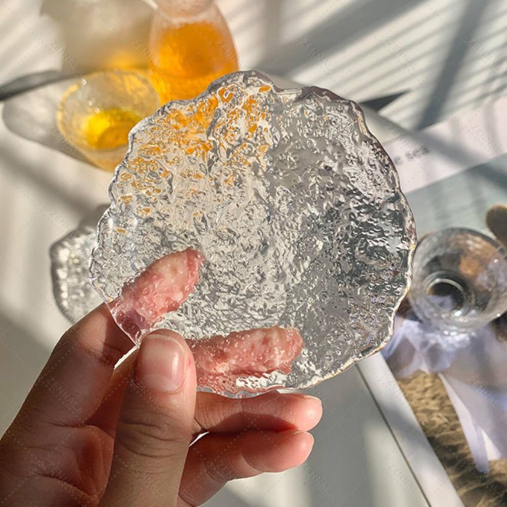 พร็อพแก้ววางเครื่องประดับ ลวดลายคลื่นน้ำ ขนาด 8 cm./15cm. พร็อพถ่ายรูปสินค้า