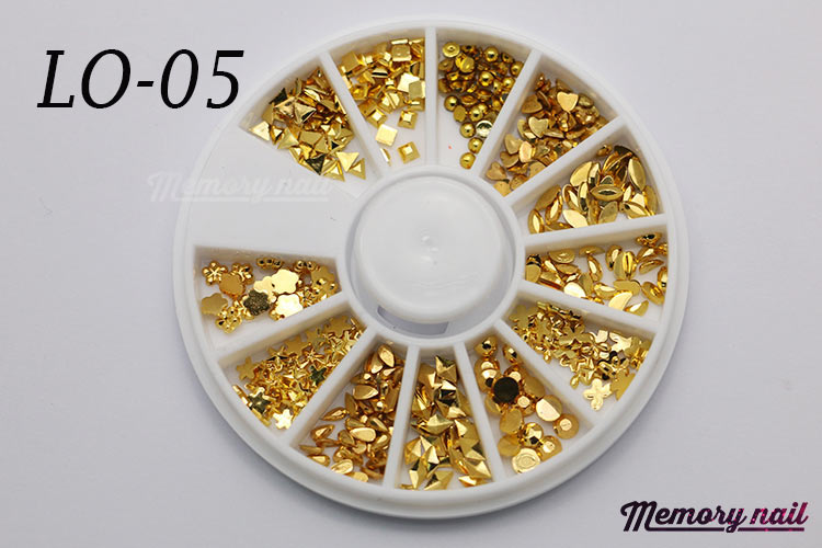 LO-05 โลหะ และหมุดทรงต่างๆ สีทอง กล่องกลม 1กล่อง มี12 แบบ