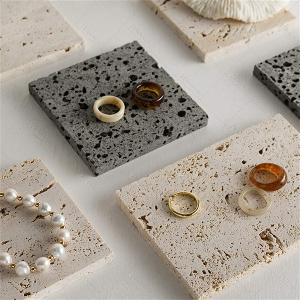 พร็อพแผ่นหินตัด Travertine พร็อพถ่ายรูป Stone Display Prop มี 2 สี 2 ขนาดให้เลือก