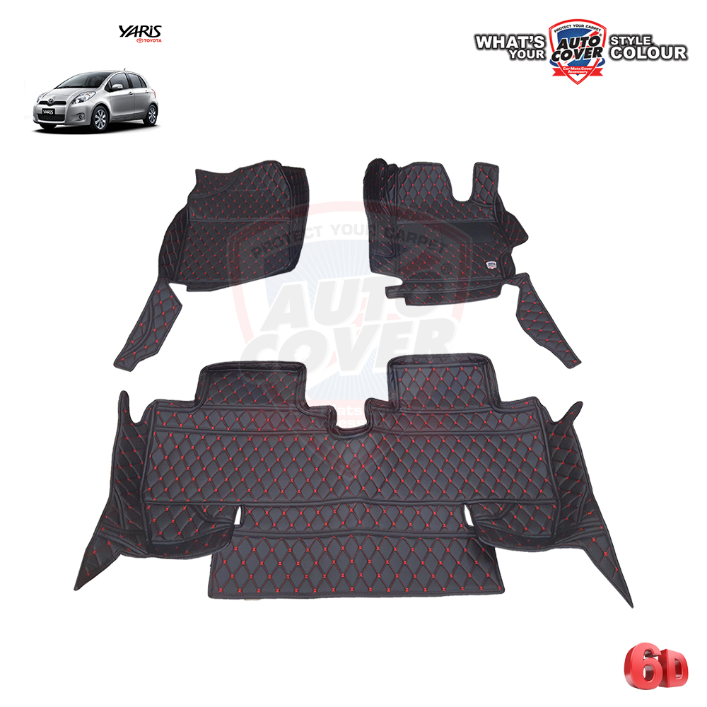 พรมปูพื้นรถยนต์ 6D รถ TOYOTA YARIS ปี 2006-2013 พรมรถยนต์ชุดภายในห้องโดยสาร จำนวน 3 ชิ้น