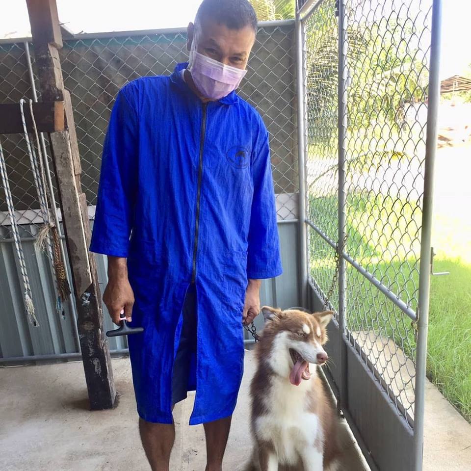 Dogtalog Groomer Apparel เสื้อคลุมผ้าร่ม เสื้อคลุมตัดขน เสื้อคลุมช่าง เสื้อคลุมกันเปื้อน สีน้ำเงิน