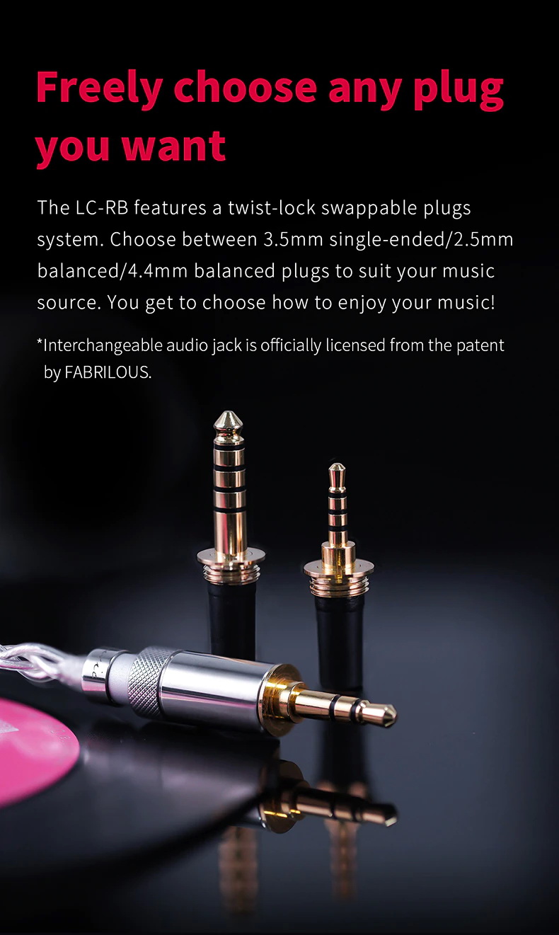 FiiO LC-RB สายอัพเกรดหูฟังทองแดงผลึกเดี่ยวชุบเงินถัก เปลี่ยนหัวแจ๊คได้