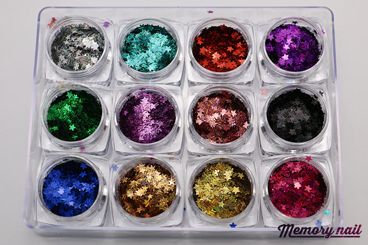 กากเพชรรูปดาว เรเซอร์ลายเส้น 12สี 12กระปุก กลิตเตอร์ 3D