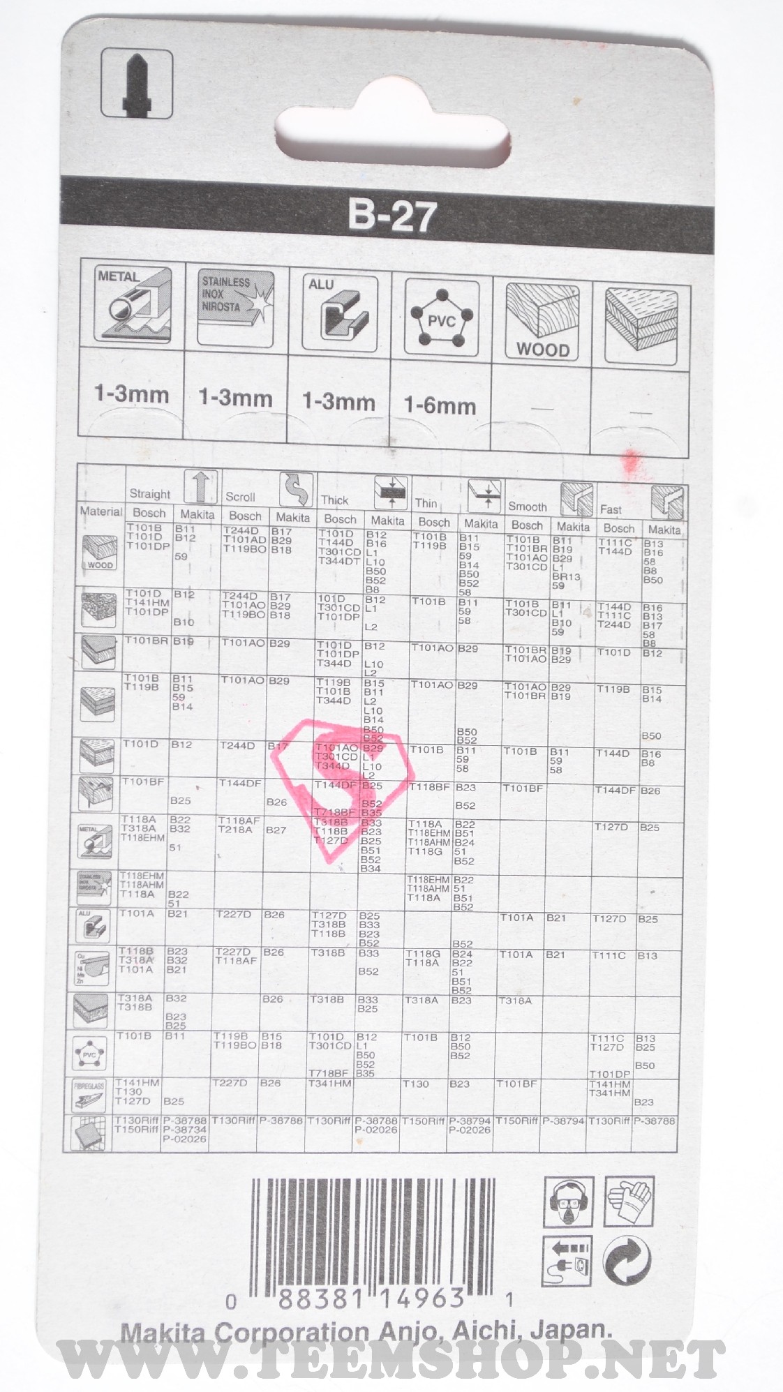 MAKITA ใบเลื่อยจิ๊กซอ B-27(5ใบ/1PACK) A-85787