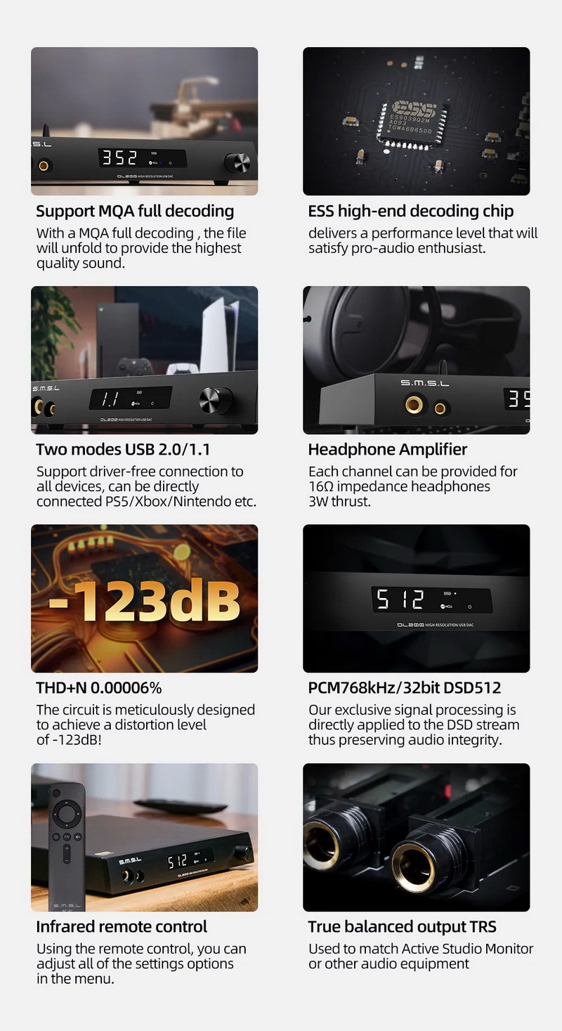 SMSL DL200 DAC/AMP ตั้งโต๊ะ รองรับ MQA, Dual Hi-Res ประกันศูนย์ไทย