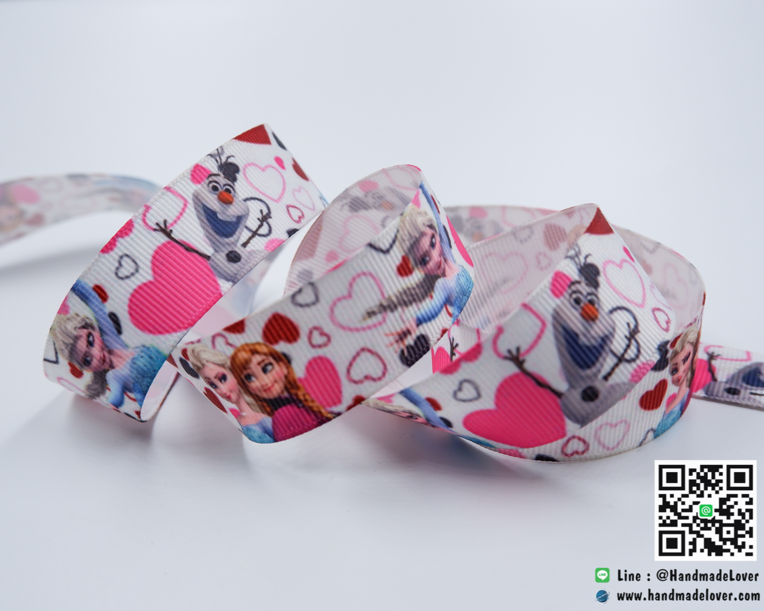 ริบบิ้นผ้า พิมพิ์ลายเจ้าหญิงน้ำแข็ง / Frozen Princess ขนาด 22 มิล