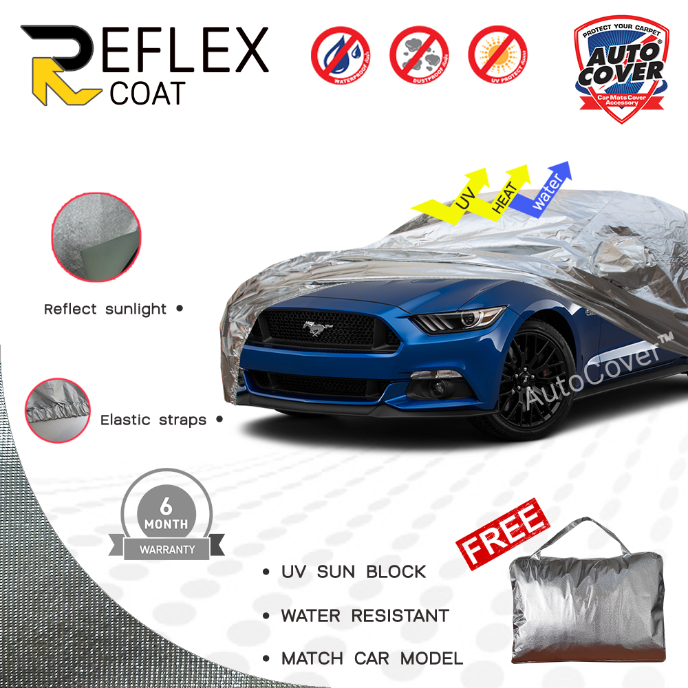 ผ้าคลุมรถเข้ารูป รถ FORD MUSTANG ปี 2015-2023 ผ้าคลุมรถกันแดด กันไอร้อน กันน้ำ รุ่น REFLEX COAT