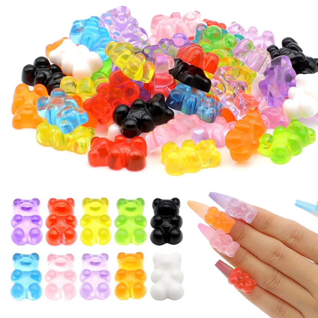 ( หมีเจลลี่ คละสี ซองขาว 10ชิ้น ) 🎀 อุปกรณ์ตกแต่งเล็บ รูปหมี อะไหล่ติดเล็บ 🎀 Resin Jelly Bear DIY Nails Decoration
