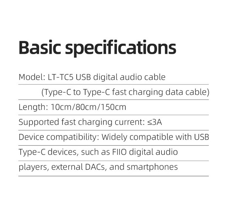 FiiO LT-TC5 สายชาร์จ/สายดาต้า แบบ TypeC เป็น TypeC เส้นเดียวครบจบในตัว