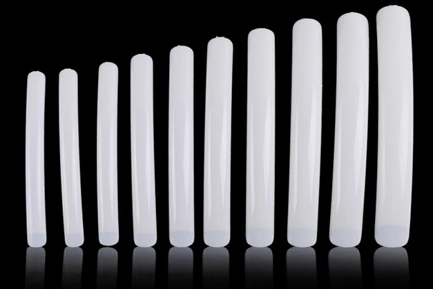 เล็บปลอม ทรงเหลี่ยม แบบยาวพิเศษ สีขุ่น บรรจุซอง 10 ชิ้น เล็บPVC ขุ่น เต็มเล็บ