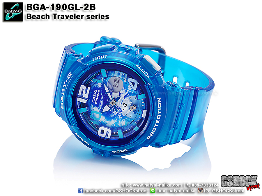 นาฬิกา คาสิโอ Casio Baby-G Limited Beach Traveler series รุ่น BGA-190GL-2B สีพิเศษ น้ำเงินใส Blue Jelly (หายากมาก) ของแท้ รับประกัน1ปี