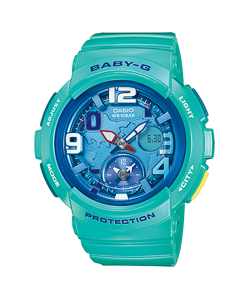 นาฬิกา คาสิโอ Casio Baby-G ANALOG-DIGITAL Beach Traveler series รุ่น BGA-190-3B สีเขียวน้ำทะเล ของแท้ รับประกัน1ปี