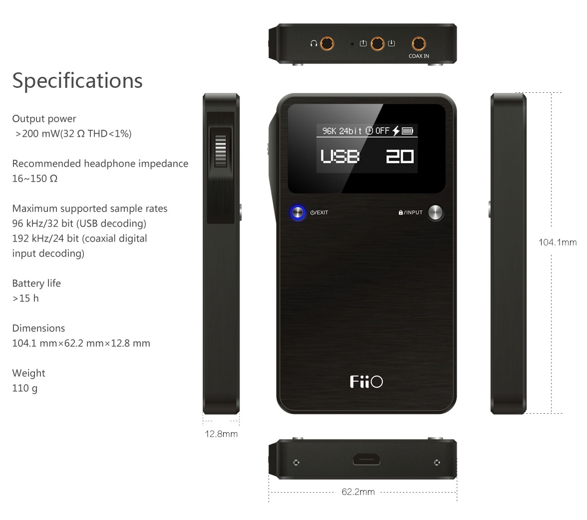 FiiO E17k Alpen 2 สุดยอด แอมป์พกพา พร้อม DAC ในตัว รองรับ Coaxial in 192k/24bit และรองรับ Decoding แบบ DSD