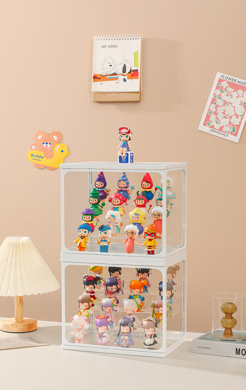 ชั้นวางโมเดล กล่องเหลี่ยม ขอบขาว พร้อมไฟ