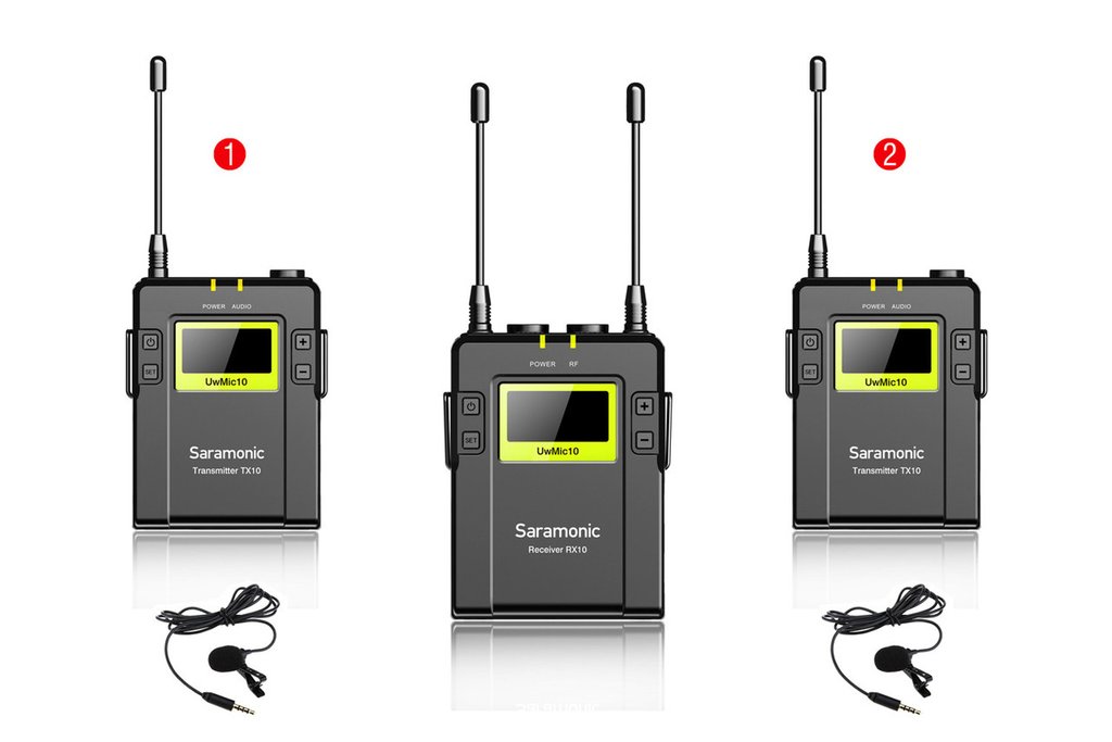 96-Ch Digital UHF Wireless Lavalier Microphone System (RX10+TX10+TX10)