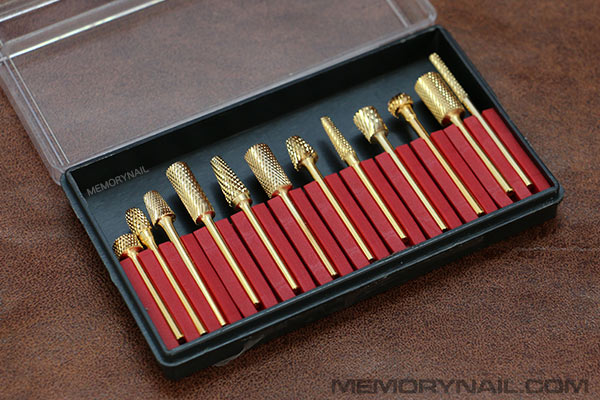 หัวเจียเล็บอะคริลิค สีทอง คละแบบ ชุดใหญ่ 12 หัว