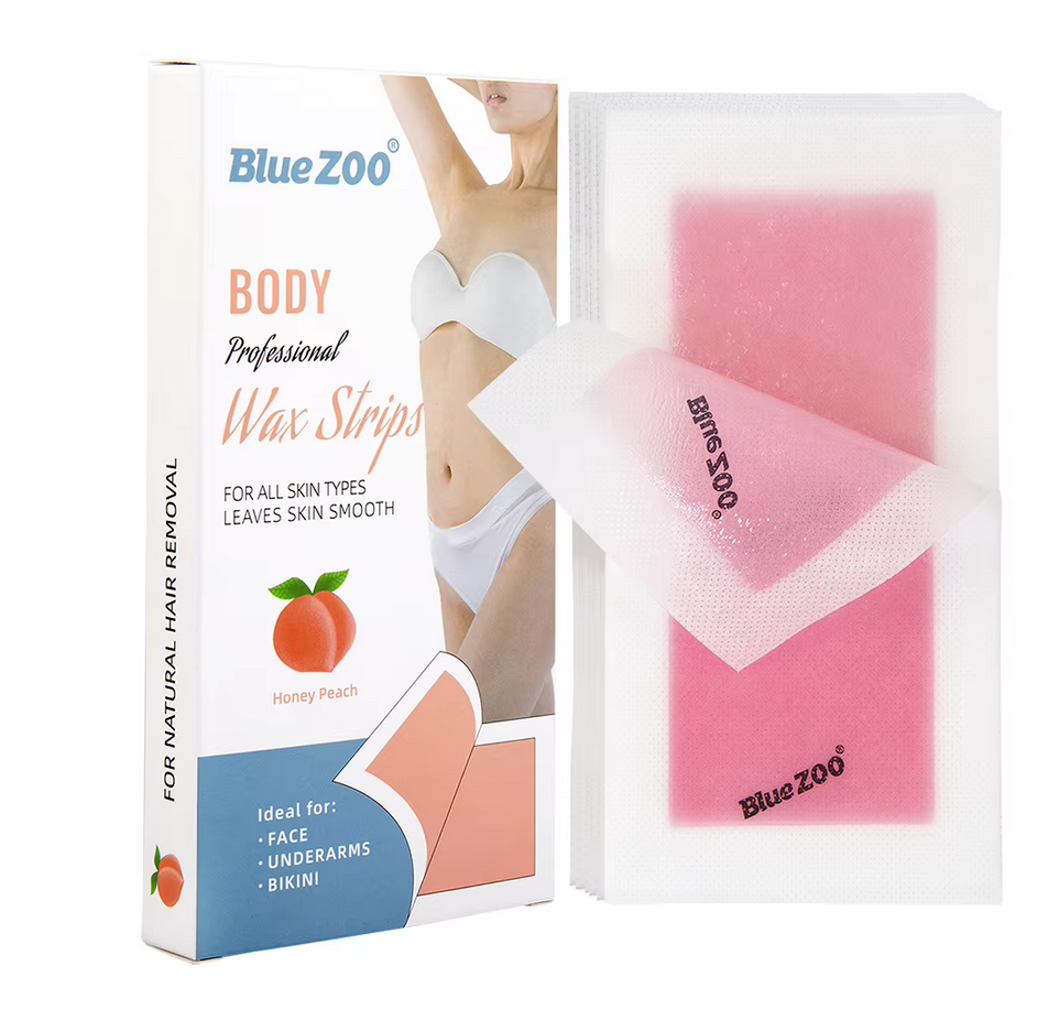 (( แผ่นแว็กซ์ขน BlueZoo พีช 1กล่อง มี10คู่ )) แว๊กซ์ขน แว๊กกำจัดขน แบบแผ่น พร้อมใช้ Wax Strips