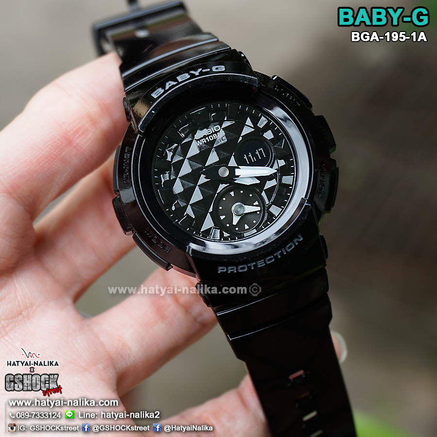นาฬิกา Casio Baby-G BGA-195 Studs Dial series รุ่น BGA-195-1A (สีดำล้วน) ของแท้ รับประกัน1ปี
