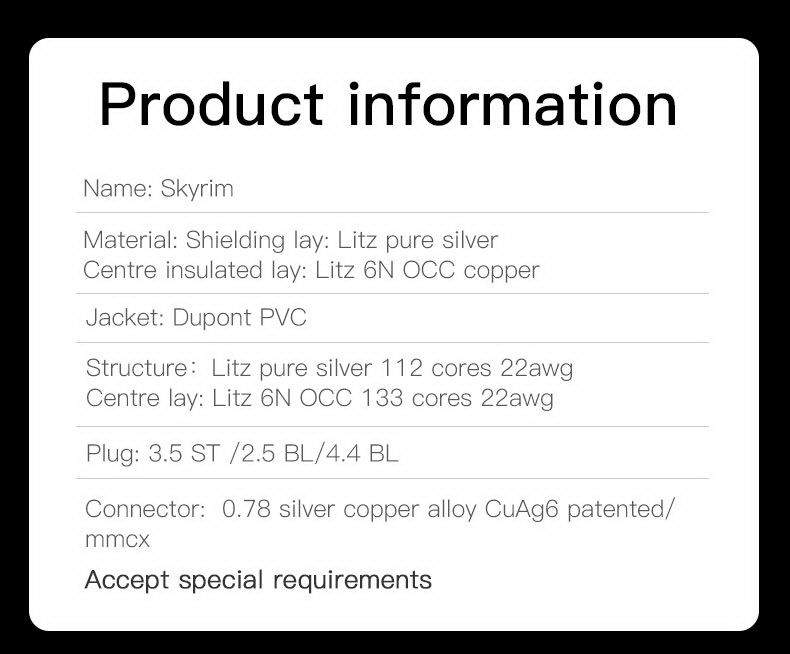 ขาย Hakugei Skyrim สายอัพเกรดหูฟัง 6N OCC Litz + Silver Litz