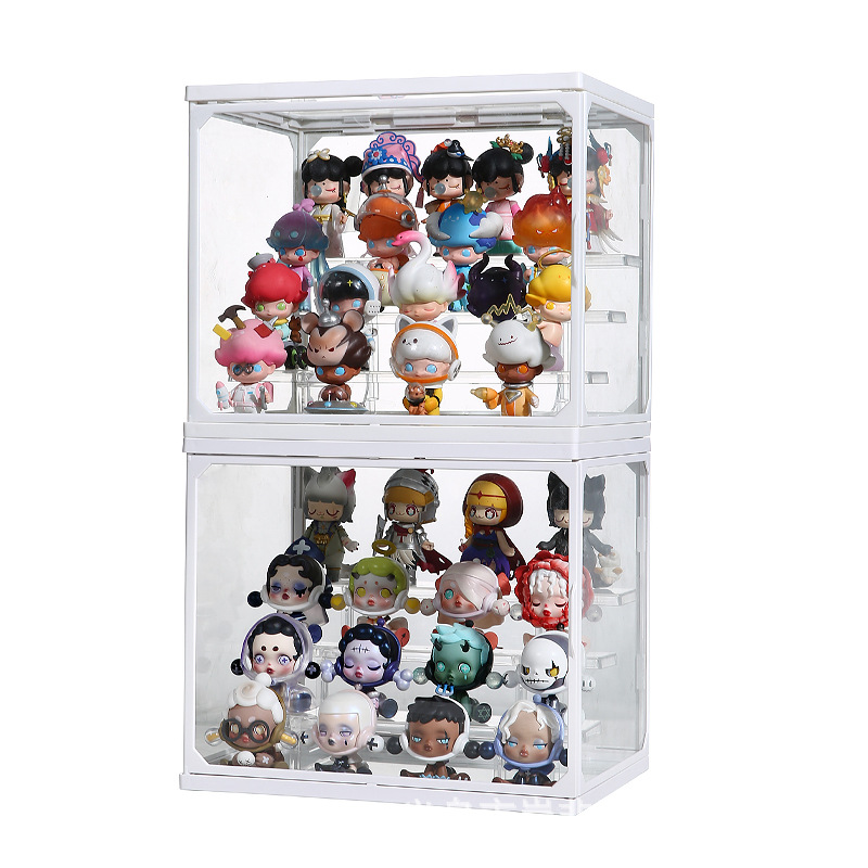 ชั้นวางโมเดล กล่องเหลี่ยม ขอบขาว พร้อมไฟ