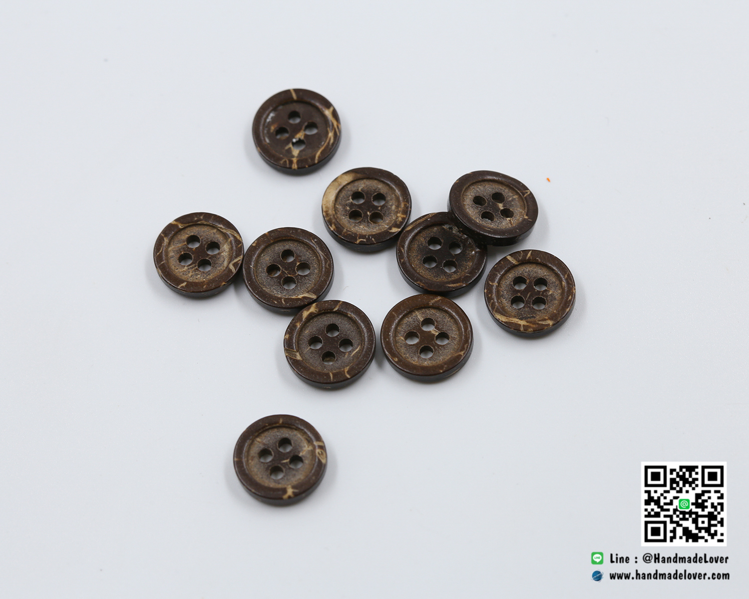 กระดุมไม้ ทรงกลม 15 mm. แพ็ค 10 เม็ด