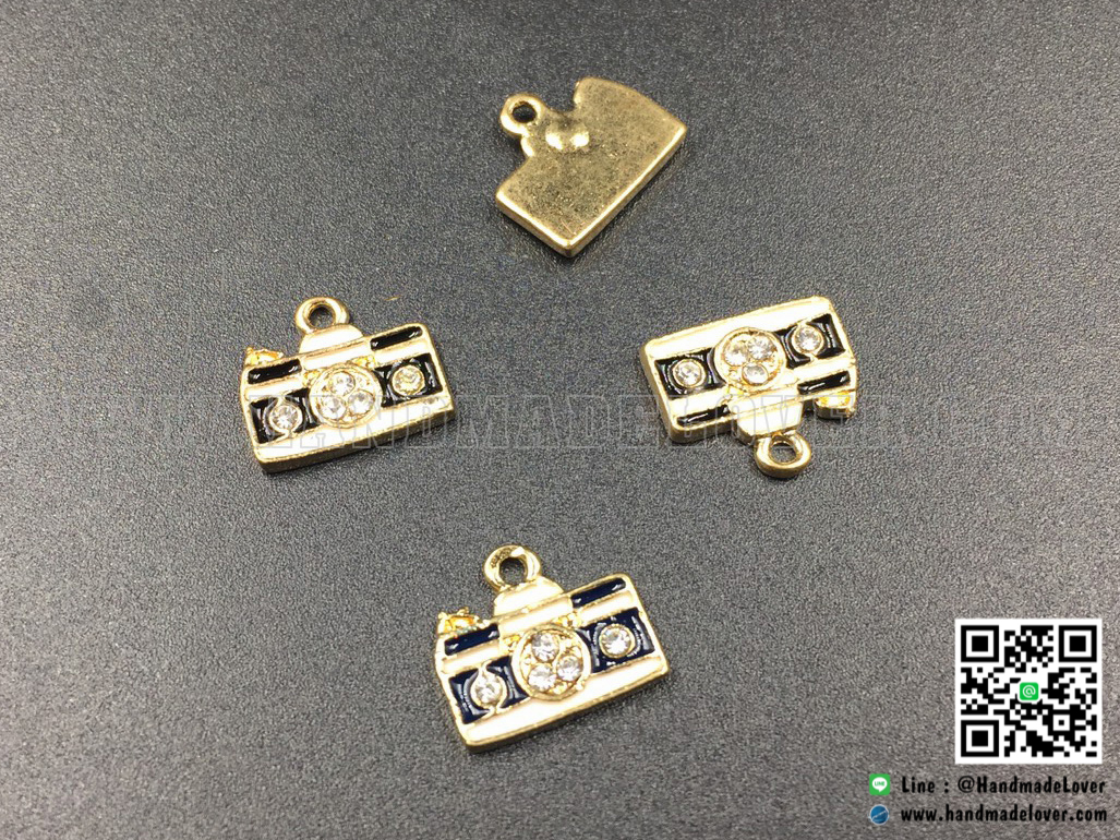 จี้โลหะเคลือบ สีดำ รูปกล้อง ประดับเพชร