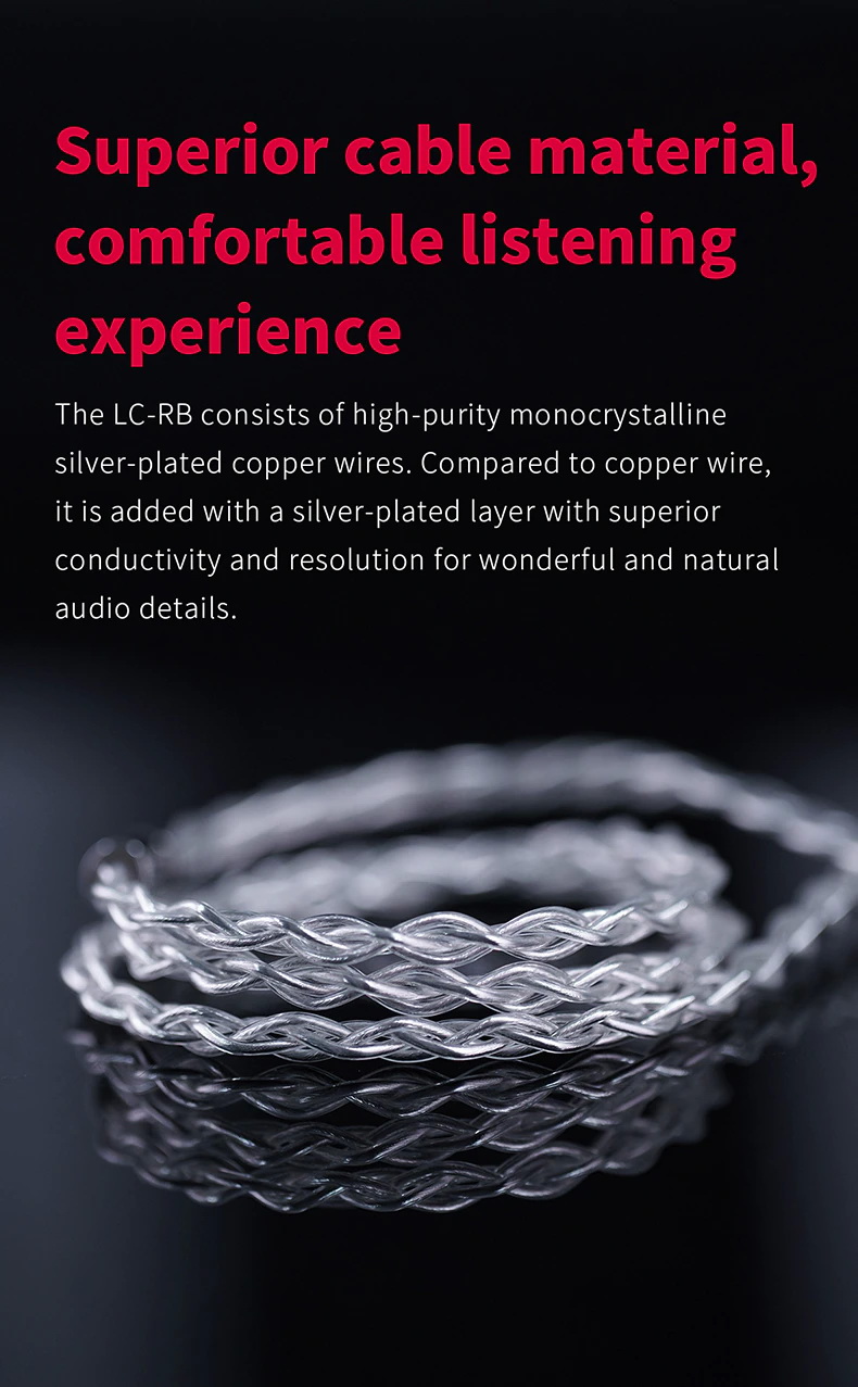 FiiO LC-RB สายอัพเกรดหูฟังทองแดงผลึกเดี่ยวชุบเงินถัก เปลี่ยนหัวแจ๊คได้