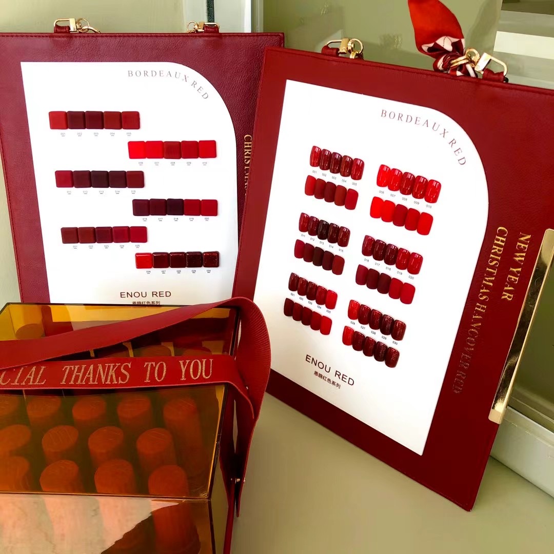 สีเจล ENOU RED รวมโทนแดง30สียอดนิยม พร้อมชาร์ตสีหนัง2ไตล์ บรรจุกล่องสวย / สีเจลทาเล็บ ยาทาเล็บเจล
