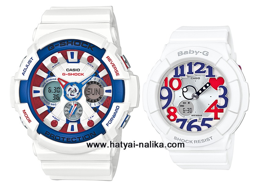 นาฬิกา คาสิโอ Casio G-Shock x Baby-G เซ็ตคู่รัก White Tricolor รุ่น GA-201TR-7A x BGA-130TR-7B Pair set ของแท้ รับประกัน 1 ปี