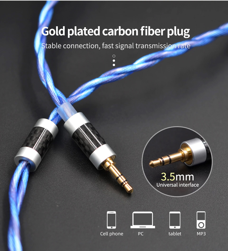 สายหูฟัง KZ NEO StarLight สาย OCC ชุบเงินถักขั้ว KZพินC