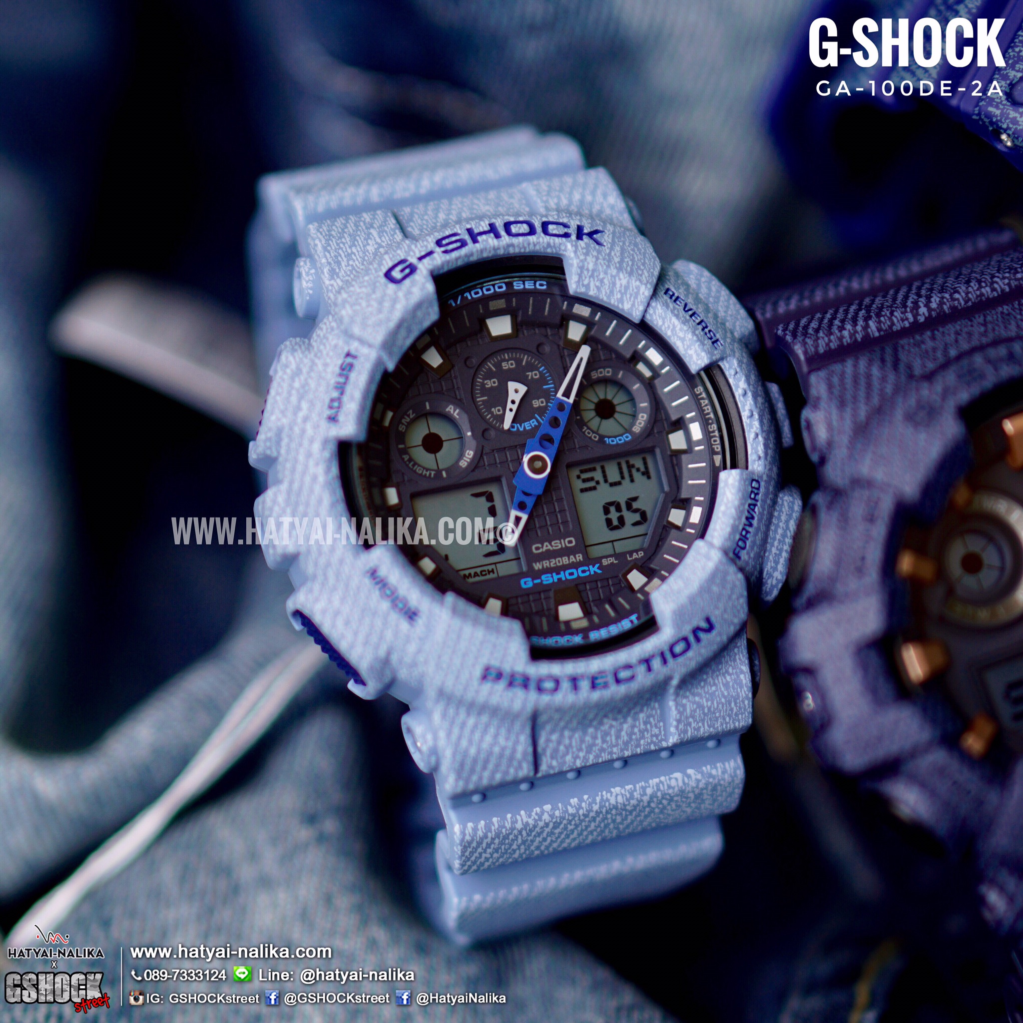 นาฬิกา Casio G-Shock ลายยีนส์ Limited GA-100DE Denim Fabric Elements series รุ่น GA-100DE-2A (สี Light Blue Jean) ของแท้ รับประกัน1ปี
