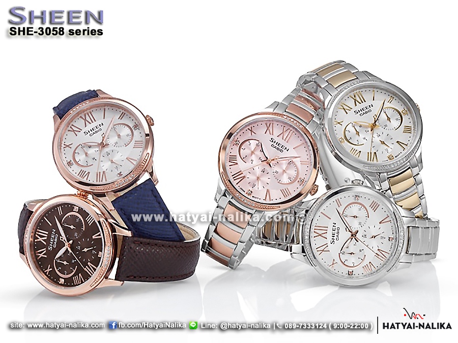 นาฬิกา คาสิโอ Casio SHEEN MULTI-HAND SHE-3058 series รุ่น SHE-3058SG-7A ของแท้ รับประกัน1ปี