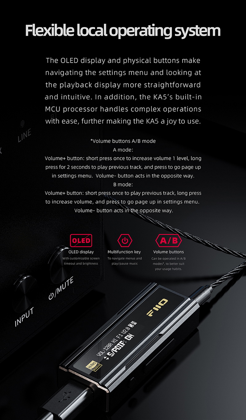 FiiO KA5 DAC/AMP พกพา พร้อมจอแสดงผล OLED ประกันศูนย์ไทย